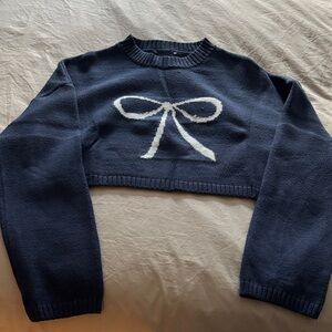 Edikted Navy Blue Sweater with White Bow Design
